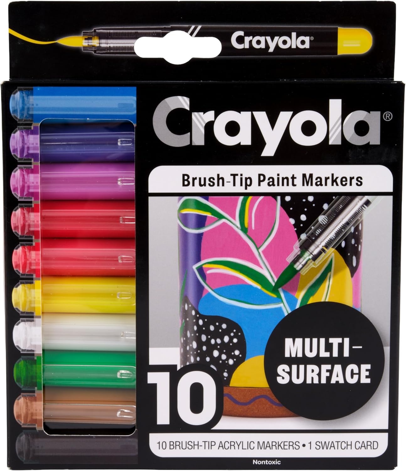 Crayola Bullet Tip Acrylic Paint Markers (10ct), Adult Coloring Marker Set, Coloring Book Art Supplies, For Drawing, Journaling & Construction Paper Crafts(1 Count (Pack of 1))
