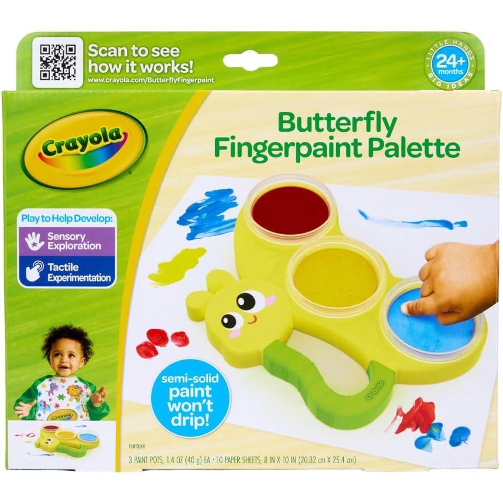 Crayola Butterfly Fingerpaint Pallette (3ct), Washable & Spillproof Fingerpaint for Toddlers, Less Mess Paint, Toddler Gift, Ages 2+