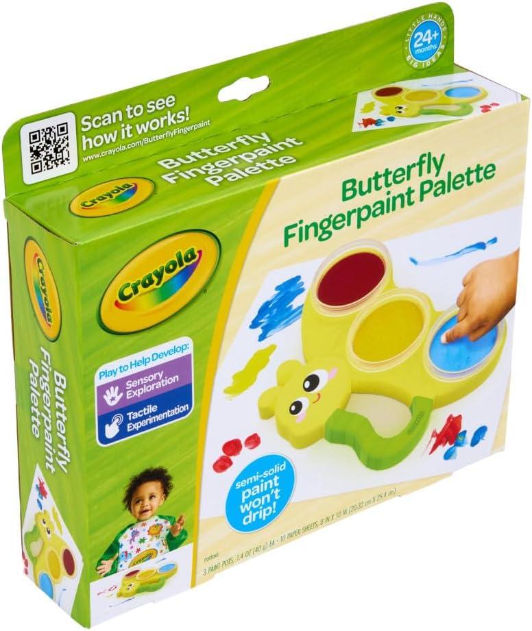 Crayola Butterfly Fingerpaint Pallette (3ct), Washable & Spillproof Fingerpaint for Toddlers, Less Mess Paint, Toddler Gift, Ages 2+