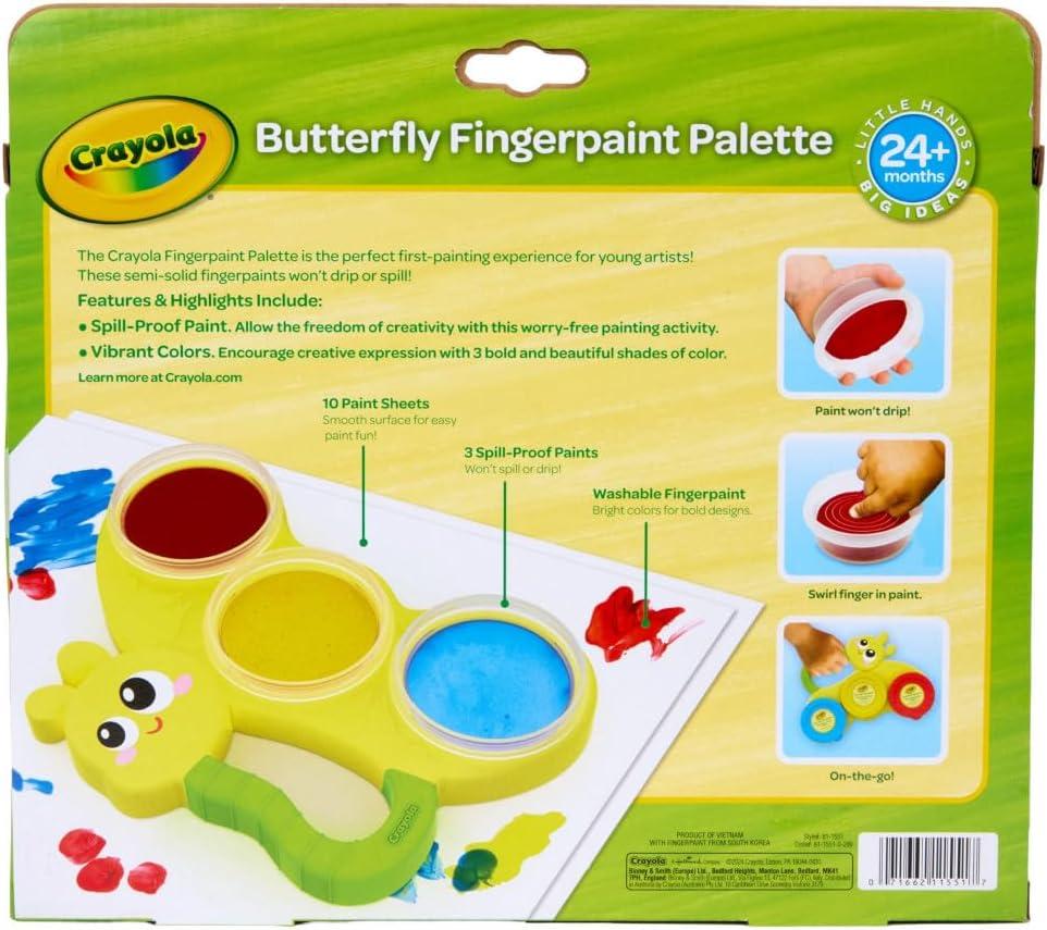 Crayola Butterfly Fingerpaint Pallette (3ct), Washable & Spillproof Fingerpaint for Toddlers, Less Mess Paint, Toddler Gift, Ages 2+