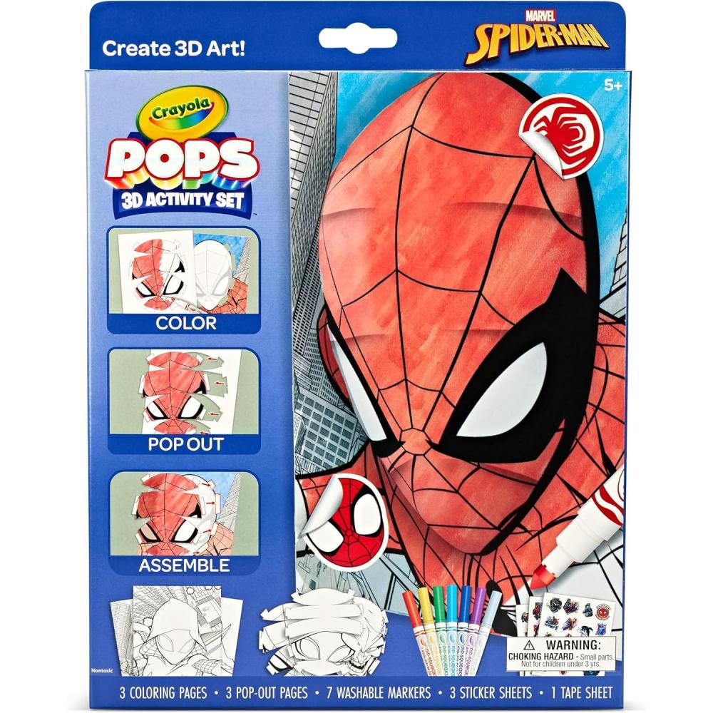 Crayola POPs 3D Kids Art Set, Spiderman Coloring Book Alternative, Gift for Boys & Girls, Ages 5+(Spiderman)