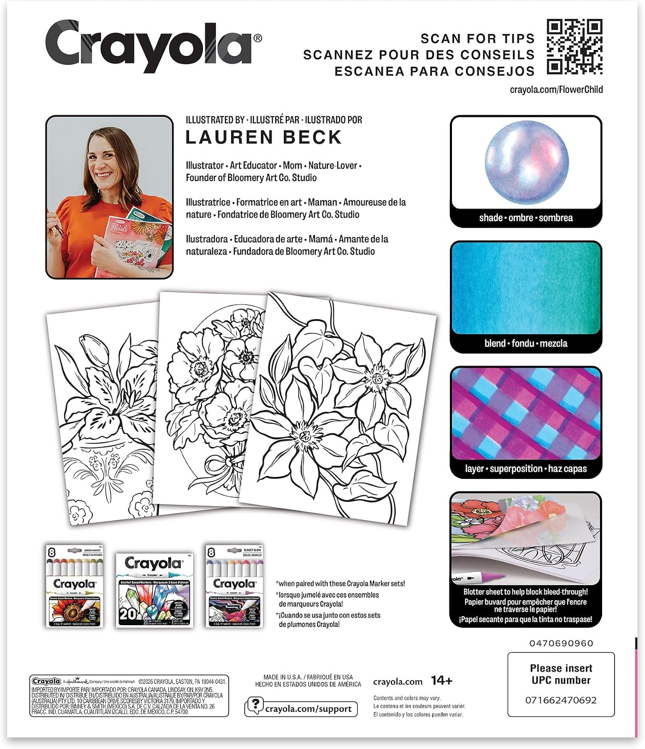 Crayola Stay Hydrated Adult Coloring Book, 32 Pgs, Premium Paper, Stress Relief and Relaxation Activities, Gift for Women and Men(Flower Child)