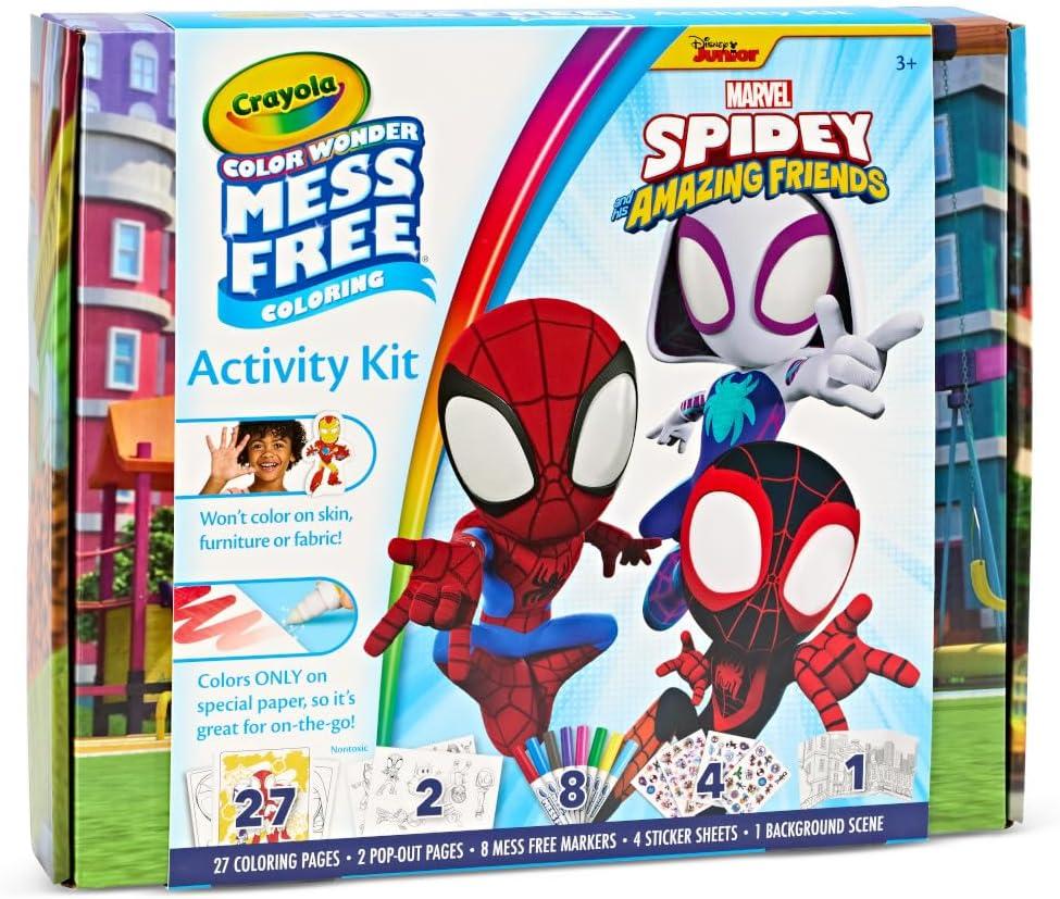 Crayola Color Wonder Mess Free Fingerpaint & Stamper Kit, Safari Stamps for Kids, Color Reveal Ink, Toddler Activity, Gifts, 3+(Spidey Activity Kit)