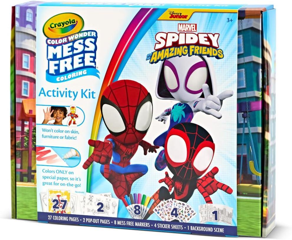 Crayola Color Wonder Mess Free Fingerpaint & Stamper Kit, Safari Stamps for Kids, Color Reveal Ink, Toddler Activity, Gifts, 3+(Spidey Activity Kit)