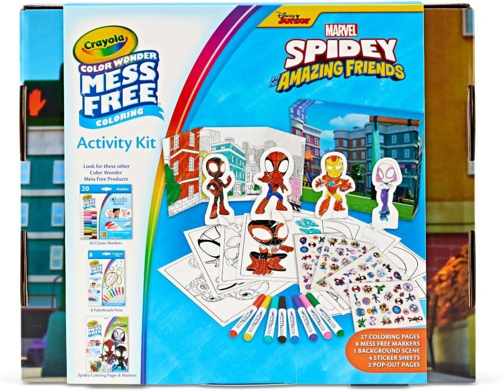 Crayola Color Wonder Mess Free Fingerpaint & Stamper Kit, Safari Stamps for Kids, Color Reveal Ink, Toddler Activity, Gifts, 3+(Spidey Activity Kit)