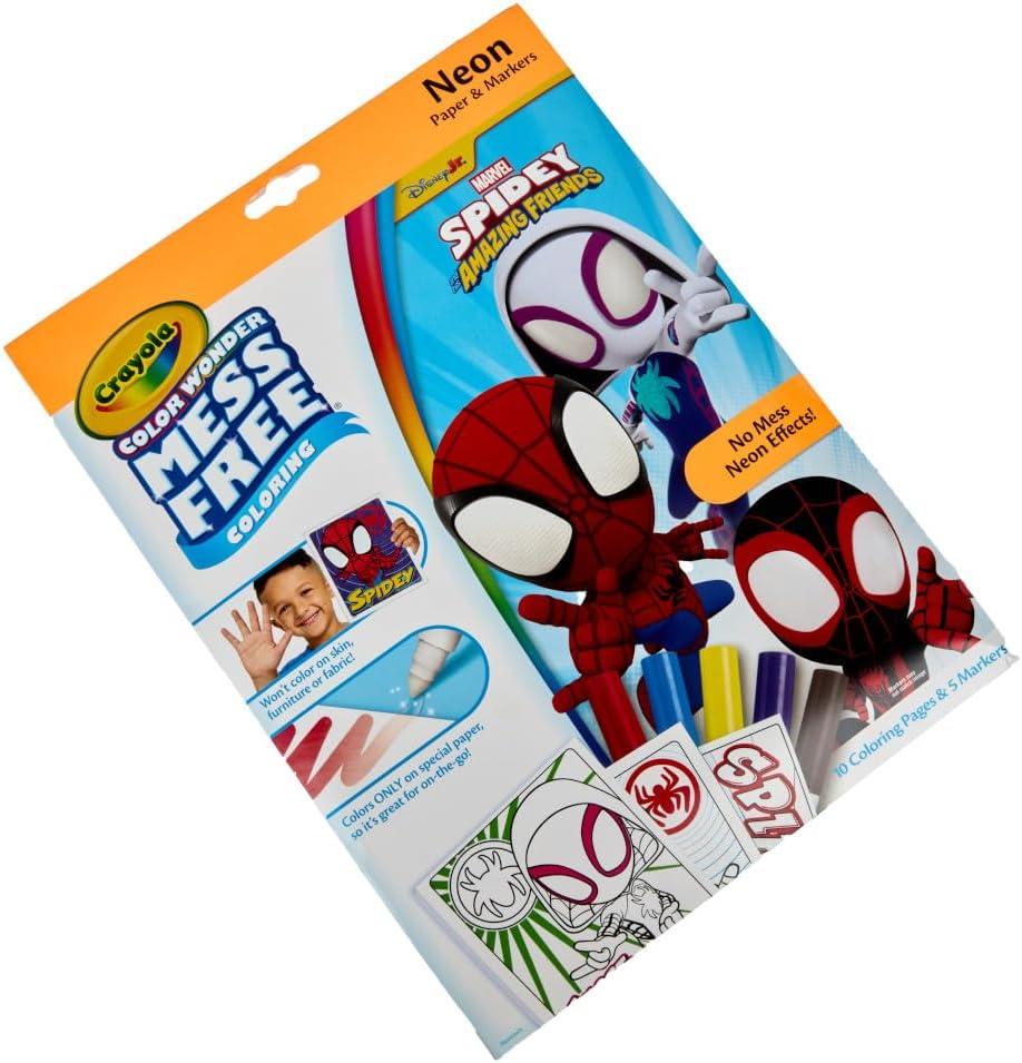Crayola Spiderman Color Wonder Coloring Set, 18 Spiderman Mess Free Coloring Pages for Toddlers, Spiderman Toys, Gifts for Kids(Neon Box Set)