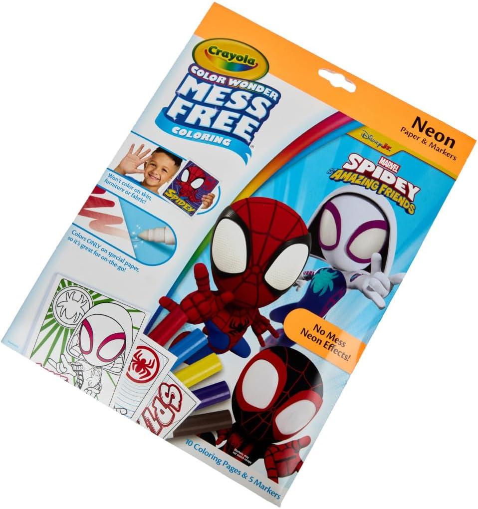 Crayola Spiderman Color Wonder Coloring Set, 18 Spiderman Mess Free Coloring Pages for Toddlers, Spiderman Toys, Gifts for Kids(Neon Box Set)