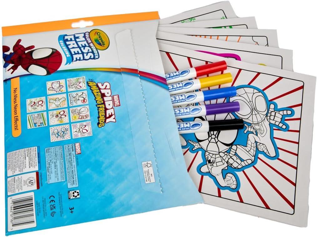 Crayola Spiderman Color Wonder Coloring Set, 18 Spiderman Mess Free Coloring Pages for Toddlers, Spiderman Toys, Gifts for Kids(Neon Box Set)