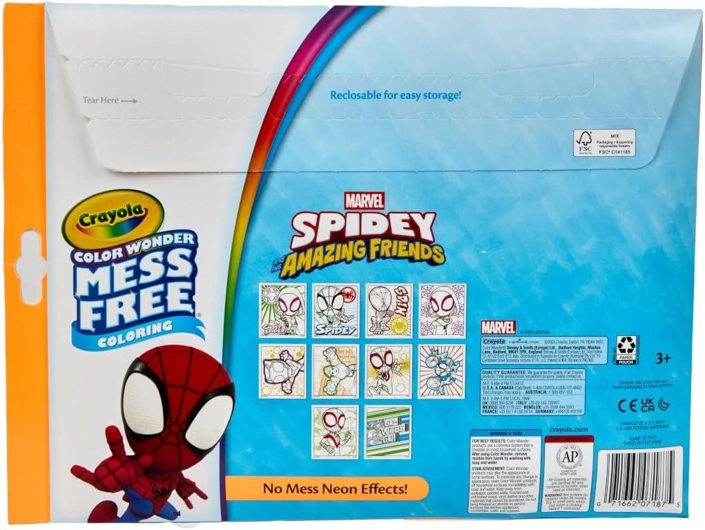 Crayola Spiderman Color Wonder Coloring Set, 18 Spiderman Mess Free Coloring Pages for Toddlers, Spiderman Toys, Gifts for Kids(Neon Box Set)