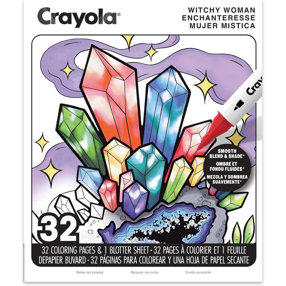 Crayola Stay Hydrated Adult Coloring Book, 32 Pgs, Premium Paper, Stress Relief and Relaxation Activities, Gift for Women and Men(Witchy Woman)