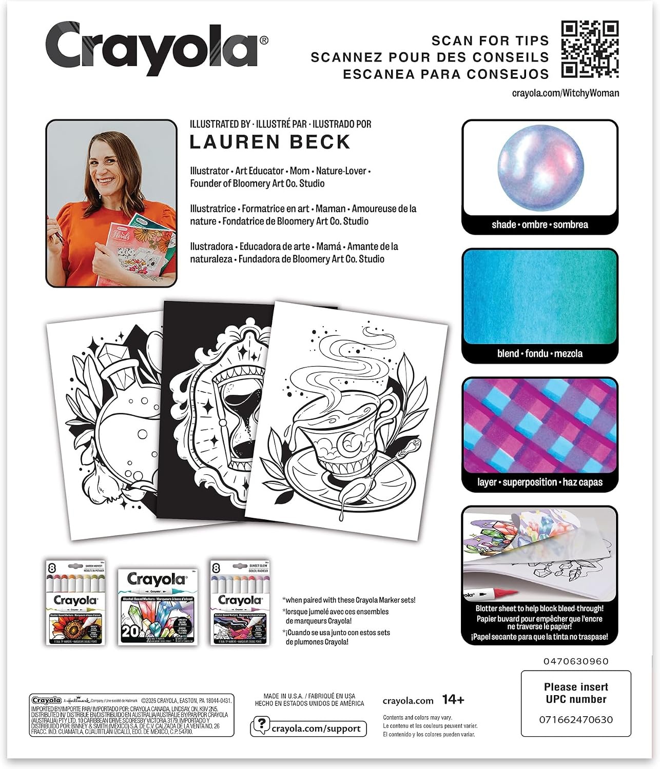 Crayola Stay Hydrated Adult Coloring Book, 32 Pgs, Premium Paper, Stress Relief and Relaxation Activities, Gift for Women and Men(Witchy Woman)