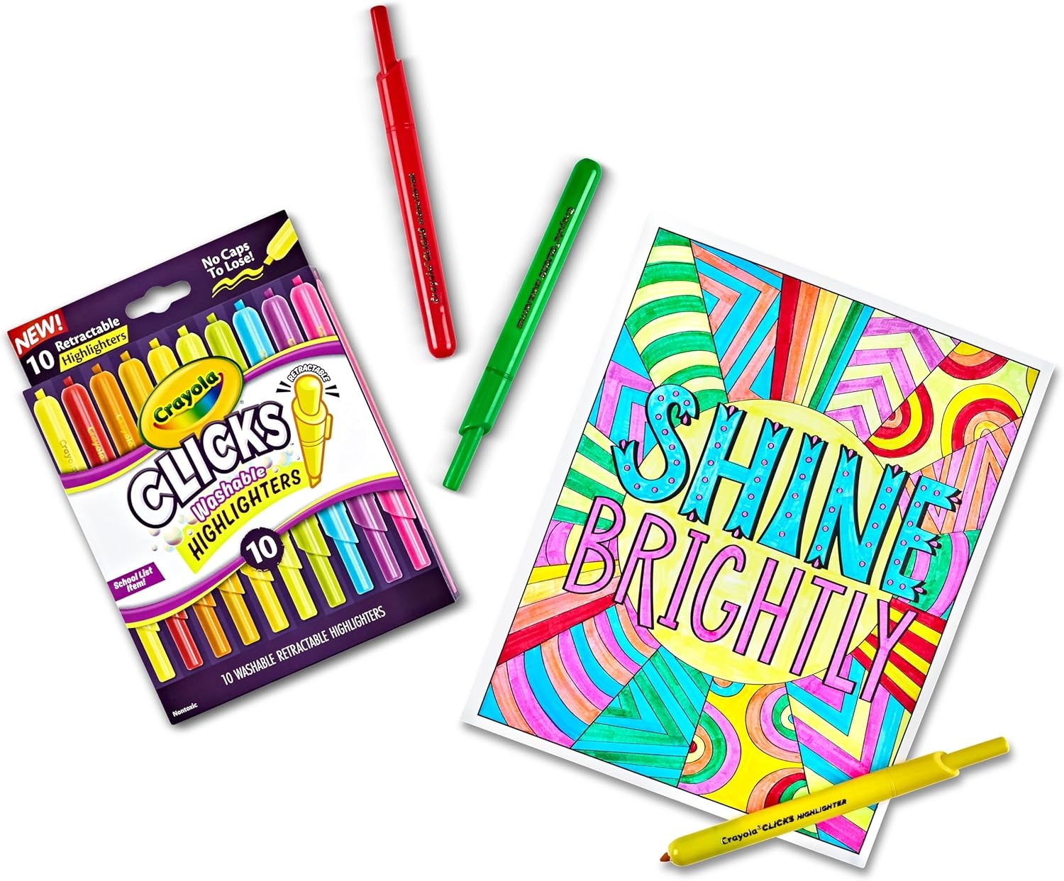 Crayola Clicks Retractable Highlighters (10ct), Ultra-Clean Washable Highlighter Set for Kids & Adults, Bold Colors, No Dry, School & Office Supplies