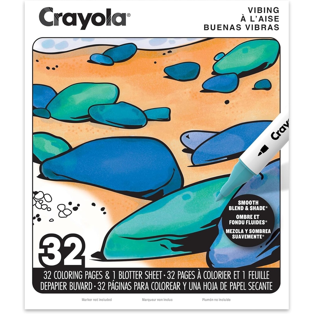 Crayola Stay Hydrated Adult Coloring Book, 32 Pgs, Premium Paper, Stress Relief and Relaxation Activities, Gift for Women and Men(Vibing)