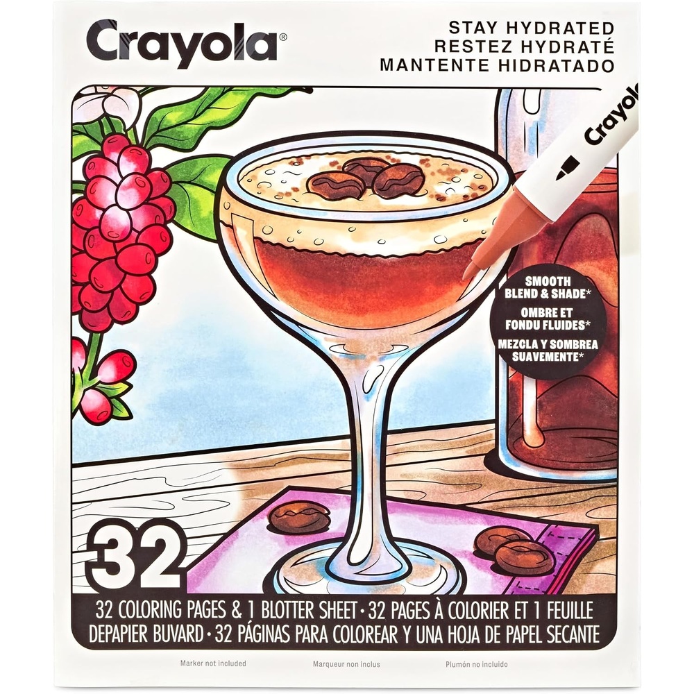 Crayola Stay Hydrated Adult Coloring Book, 32 Pgs, Premium Paper, Stress Relief and Relaxation Activities, Gift for Women and Men(Stay Hydrated)
