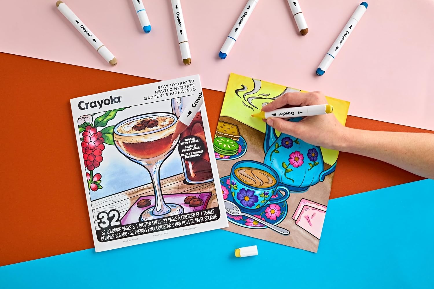 Crayola Stay Hydrated Adult Coloring Book, 32 Pgs, Premium Paper, Stress Relief and Relaxation Activities, Gift for Women and Men(Stay Hydrated)
