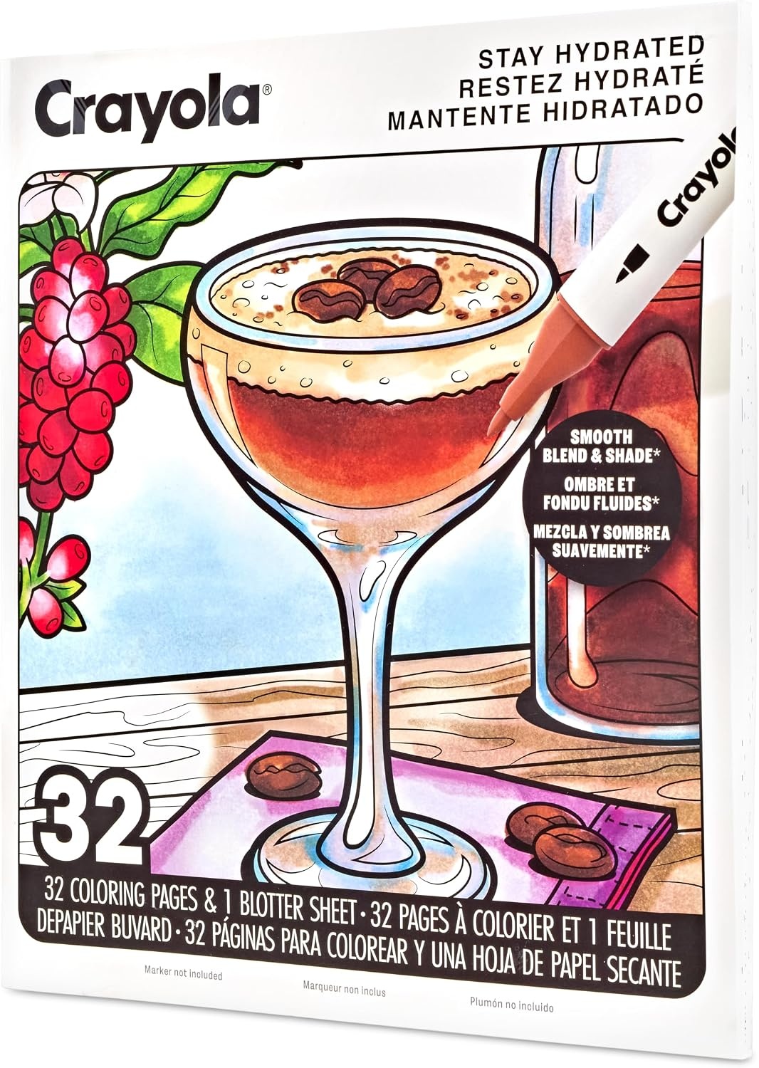 Crayola Stay Hydrated Adult Coloring Book, 32 Pgs, Premium Paper, Stress Relief and Relaxation Activities, Gift for Women and Men(Stay Hydrated)