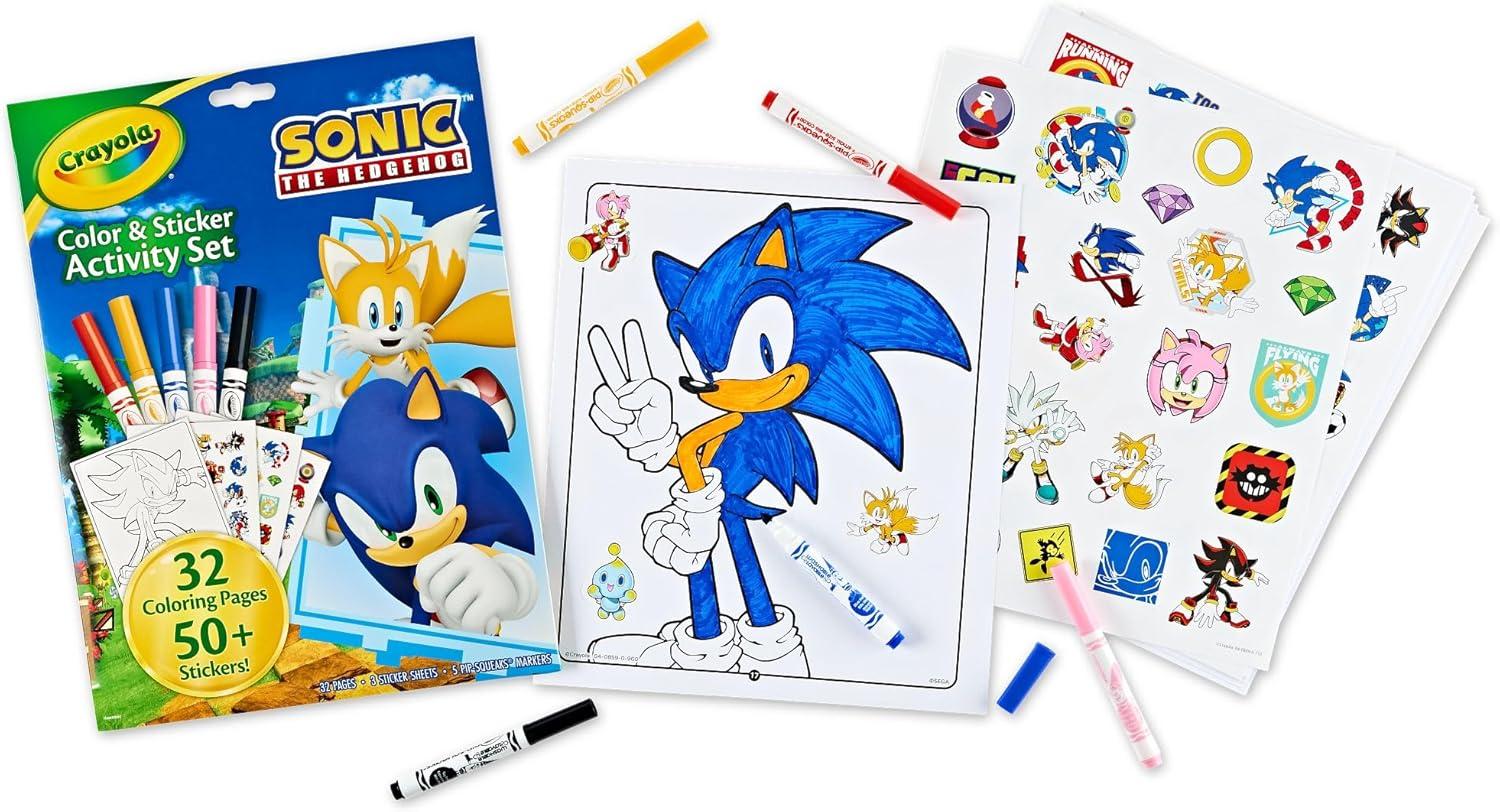 Crayola Sonic Color and Sticker Activity Set with Pipsqueak Markers, Gift for Kids, Sonic Coloring Pages and Stickers 3+