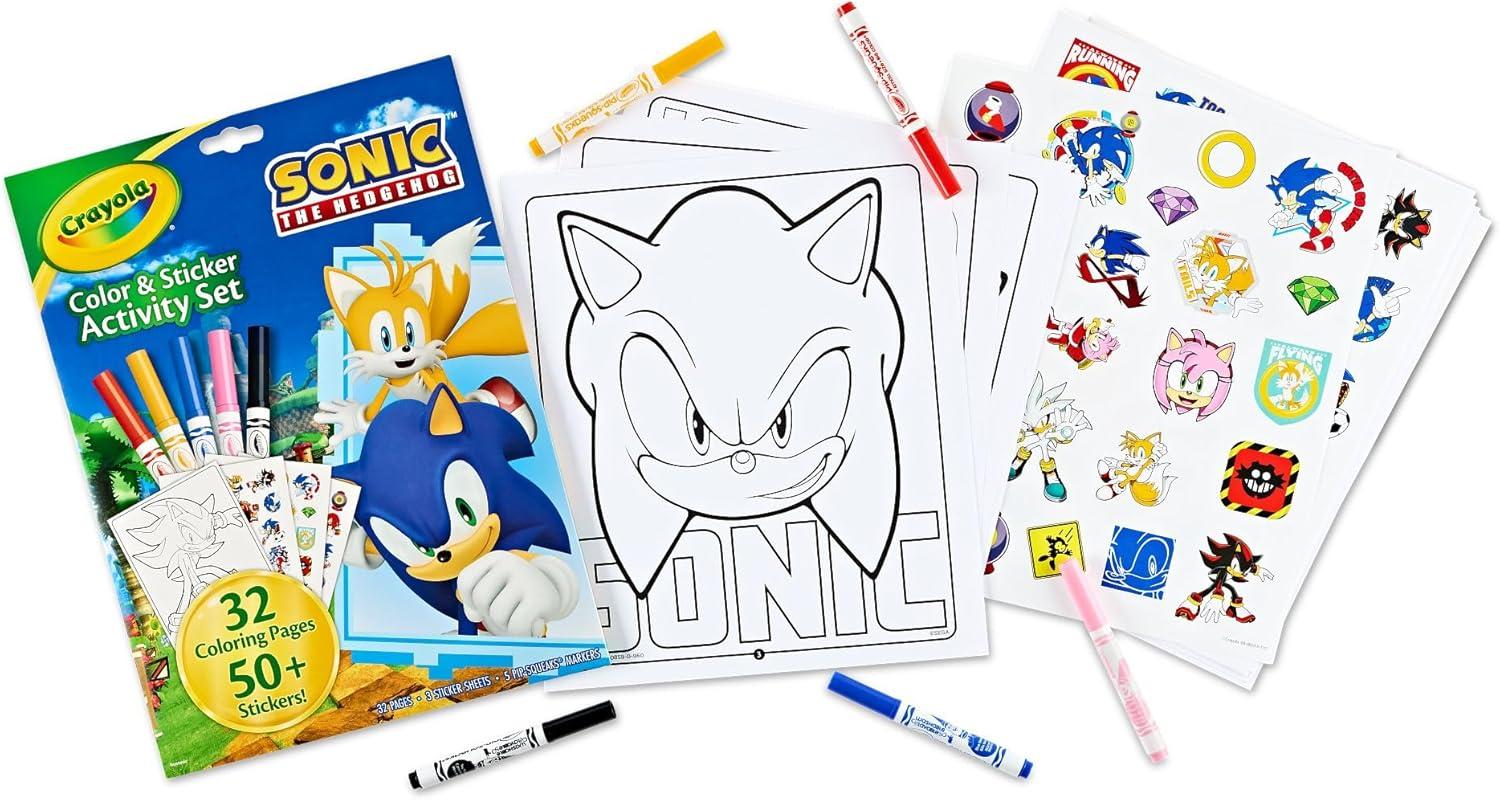 Crayola Sonic Color and Sticker Activity Set with Pipsqueak Markers, Gift for Kids, Sonic Coloring Pages and Stickers 3+