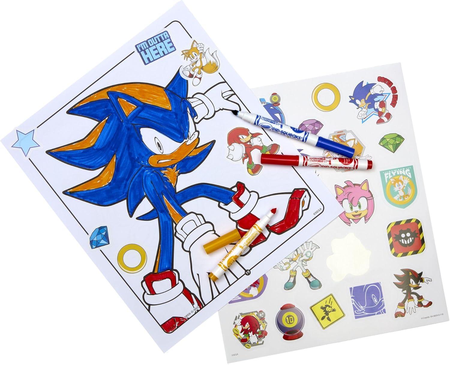 Crayola Sonic Color and Sticker Activity Set with Pipsqueak Markers, Gift for Kids, Sonic Coloring Pages and Stickers 3+