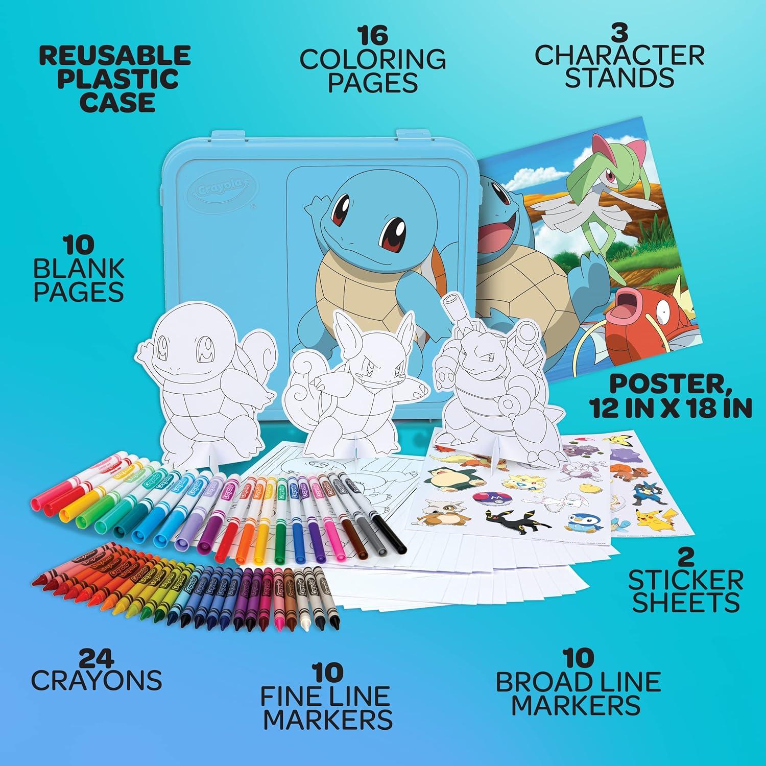 Crayola Pokemon Art Kit for Kids (45pcs), Pokemon Coloring Book Pages, Pokemon Stickers for Kids, Pokemon Toys, Gift for kids, Ages 4+(Squirtle)