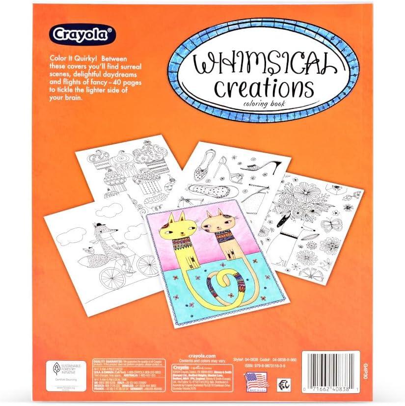Crayola Whimsical Creations Coloring Book for Adults (40pgs), Adult Coloring Pages, 8×10, Perforated, Gift for Teens & Adults