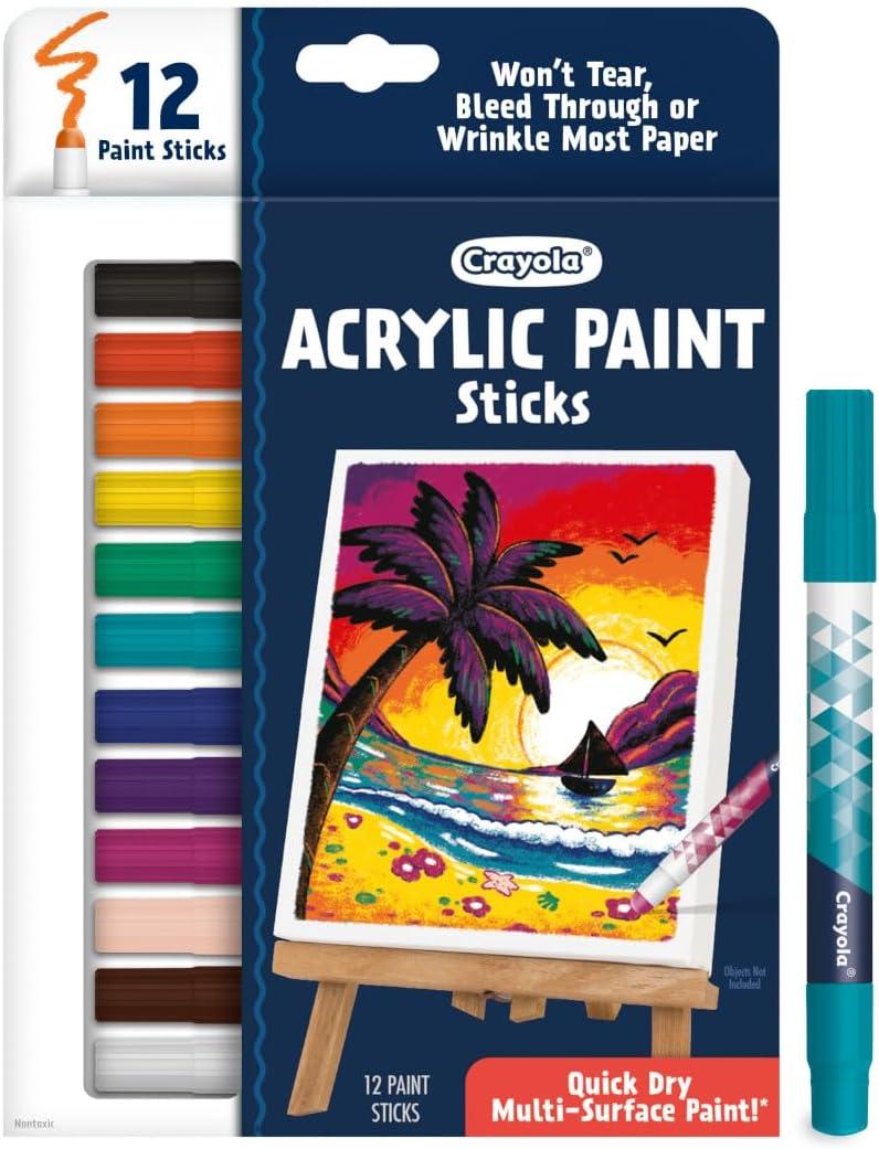 Crayola Acrylic Paint Doodle Sticks (12ct), Acrylic Paint Marker Set for Kids, Quick Dry, Multi-Surface, Less Mess, Kids Craft Supplies, Ages 8+(12 Count (Pack of 2))