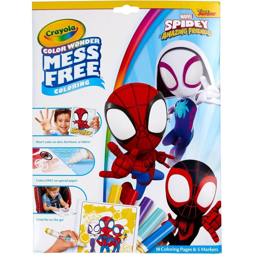 Crayola Spiderman Color Wonder Coloring Set, 18 Spiderman Mess Free Coloring Pages for Toddlers, Spiderman Toys, Gifts for Kids(Spidey & Friends)