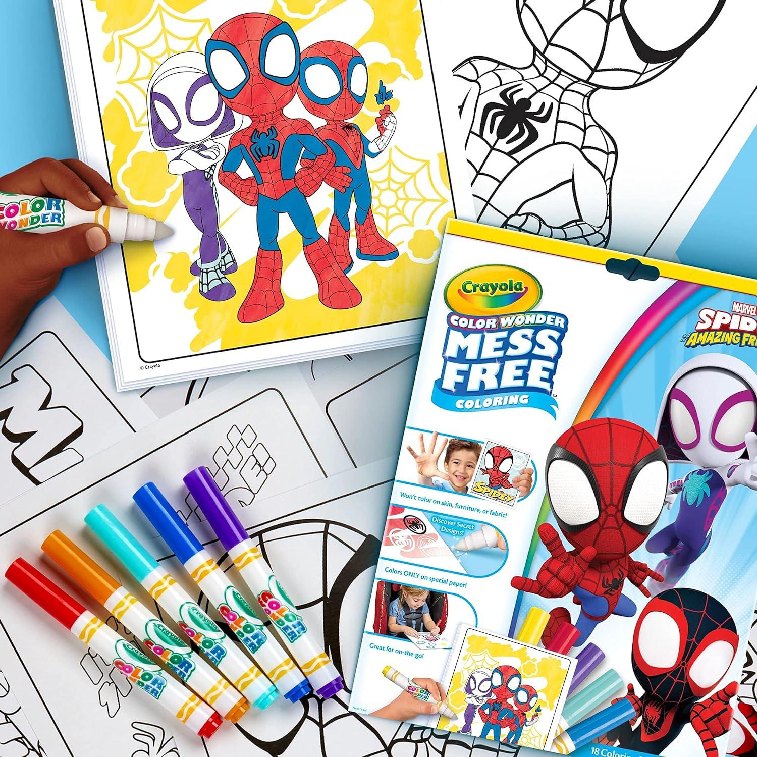 Crayola Spiderman Color Wonder Coloring Set, 18 Spiderman Mess Free Coloring Pages for Toddlers, Spiderman Toys, Gifts for Kids(Spidey & Friends)