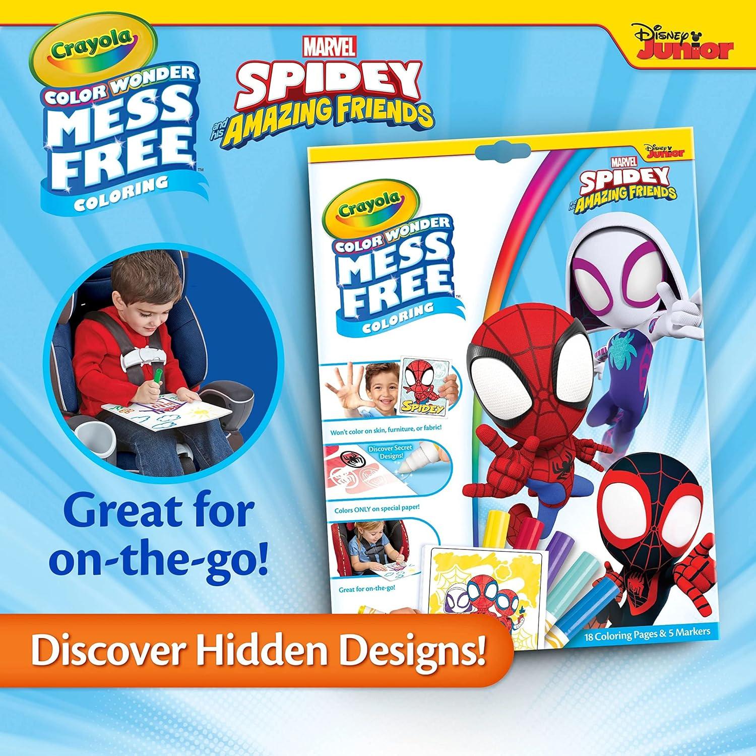 Crayola Spiderman Color Wonder Coloring Set, 18 Spiderman Mess Free Coloring Pages for Toddlers, Spiderman Toys, Gifts for Kids(Spidey & Friends)