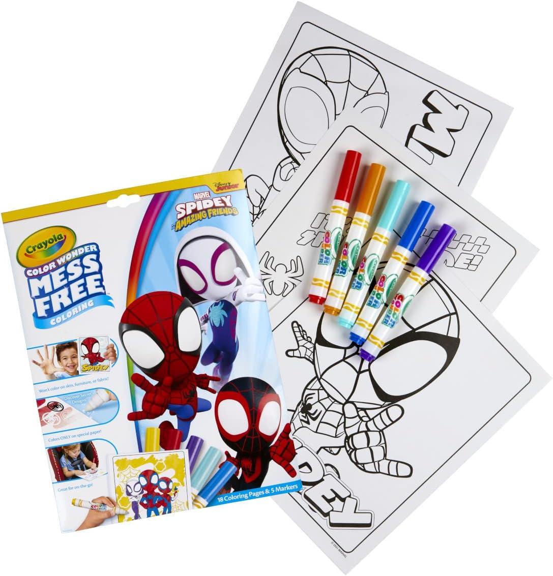 Crayola Spiderman Color Wonder Coloring Set, 18 Spiderman Mess Free Coloring Pages for Toddlers, Spiderman Toys, Gifts for Kids(Spidey & Friends)