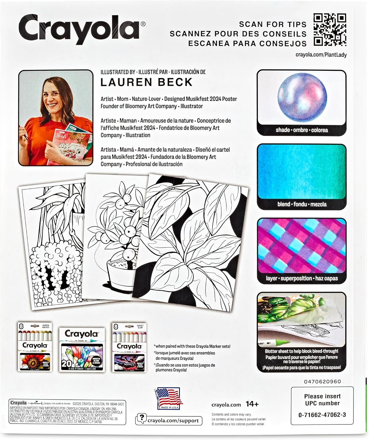 Crayola Stay Hydrated Adult Coloring Book, 32 Pgs, Premium Paper, Stress Relief and Relaxation Activities, Gift for Women and Men(Plant Lady)