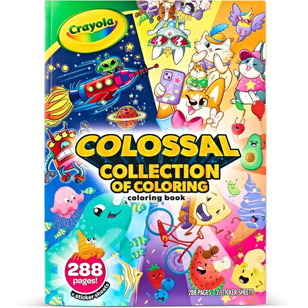 Crayola Colossal Collection of Coloring, 288 Coloring Book Pages, 2 Sticker Sheets, Coloring Book for Kids & Adults, Toddler Travel Activity, 3+