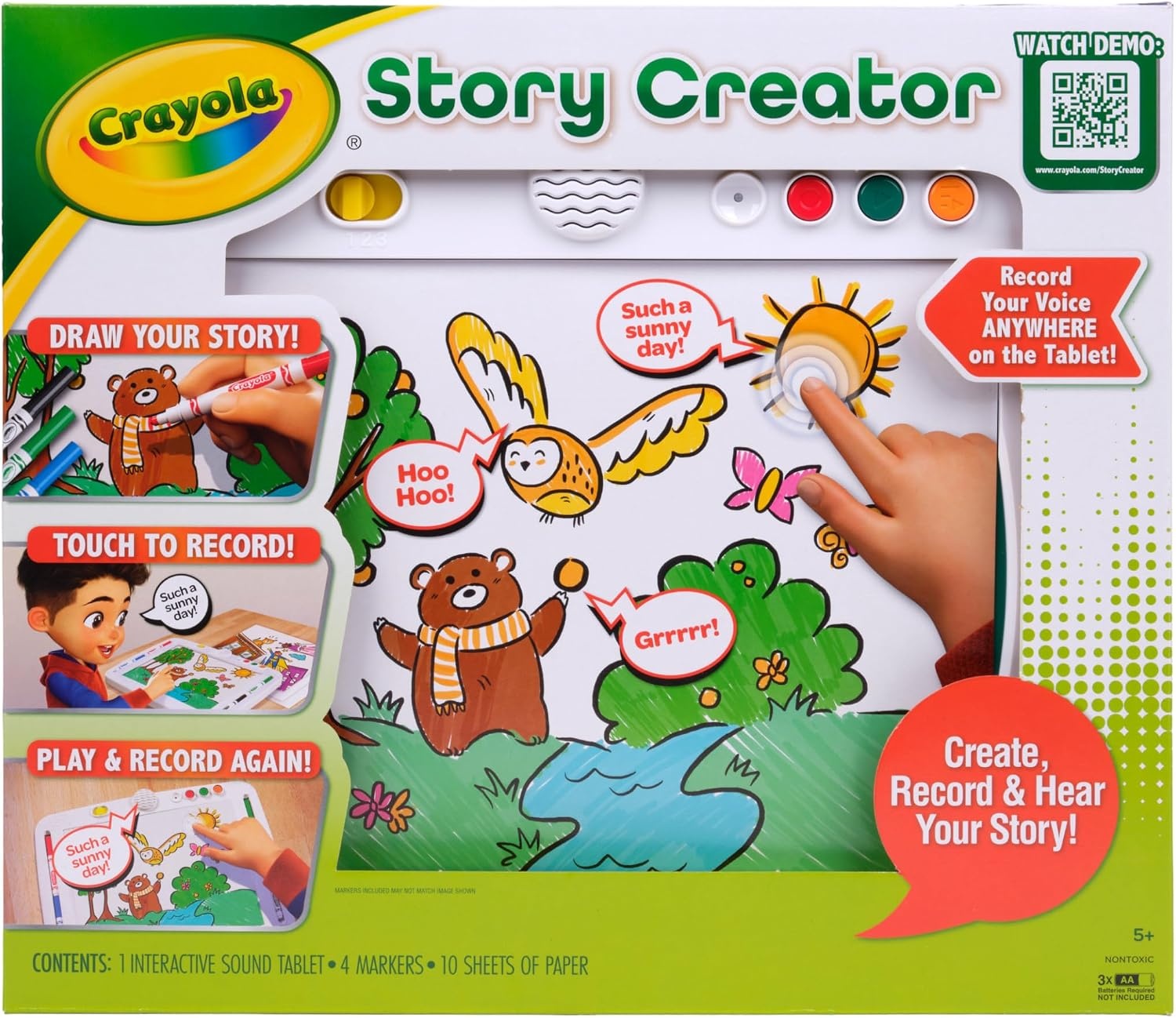 Crayola Story Creator, Interactive Sound Tablet for Kids with Markers & Paper, Record and Play Back Stories, Audio Drawing Toy, Gift for Kids, Classroom Activity, Ages 5+
