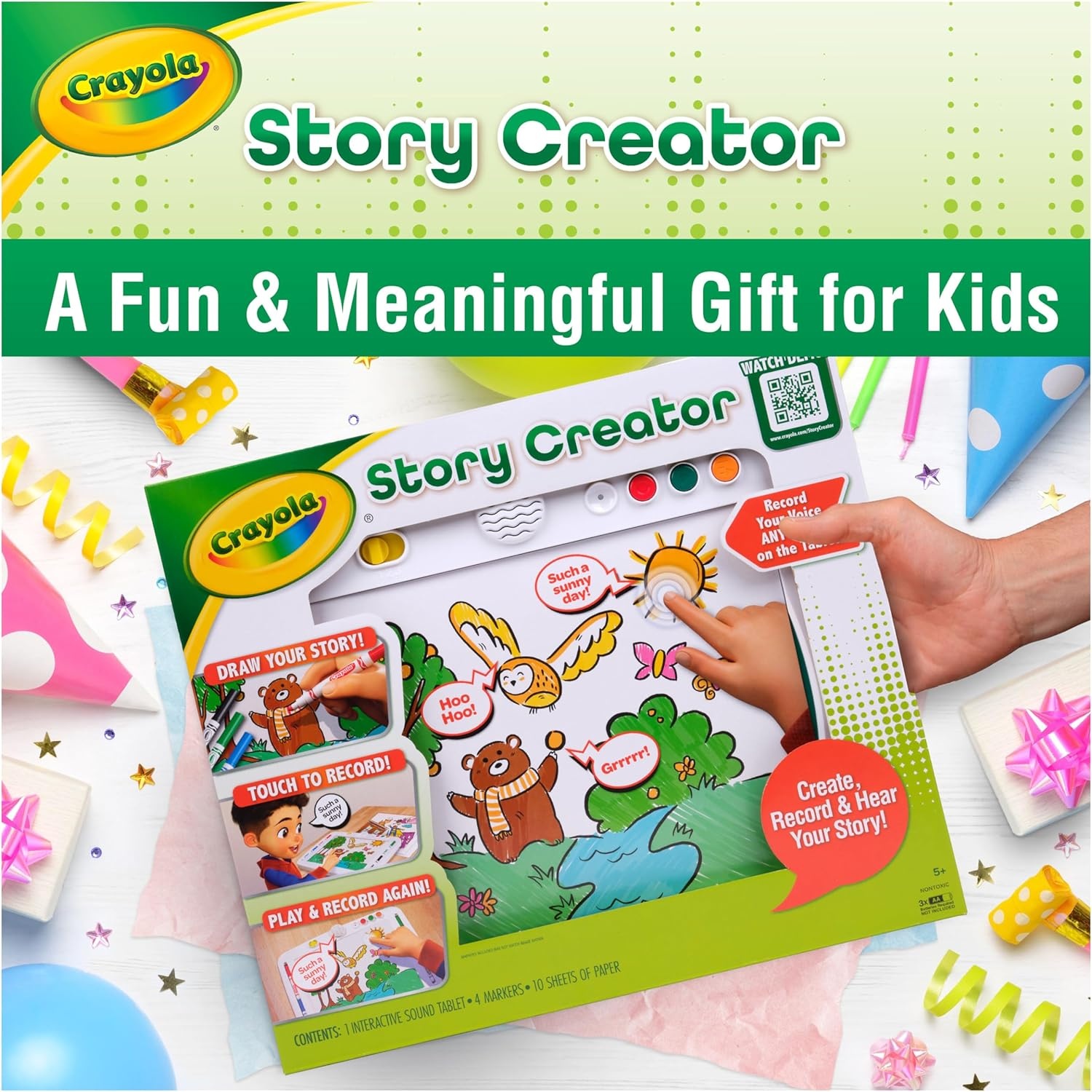 Crayola Story Creator, Interactive Sound Tablet for Kids with Markers & Paper, Record and Play Back Stories, Audio Drawing Toy, Gift for Kids, Classroom Activity, Ages 5+
