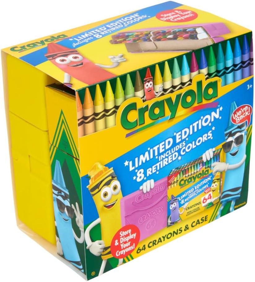 Crayola Crayon Box (64 Count), With Limited Edition Colors & Plastic Case, Arts & Crafts Coloring Supplies for Kids, Back to School Essentials, Ages 3+(Limited Edition)