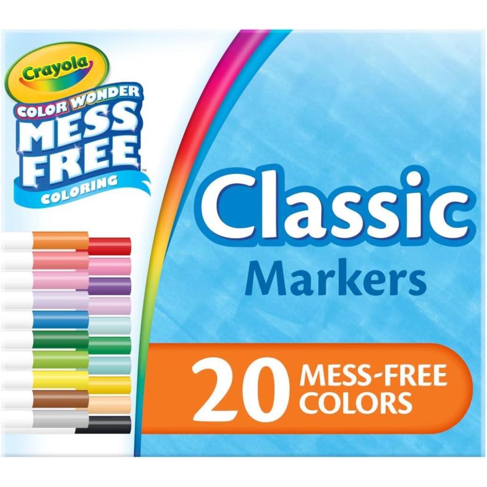 Crayola Color Wonder Mess Free Fingerpaint & Stamper Kit, Safari Stamps for Kids, Color Reveal Ink, Toddler Activity, Gifts, 3+(Classic Markers)