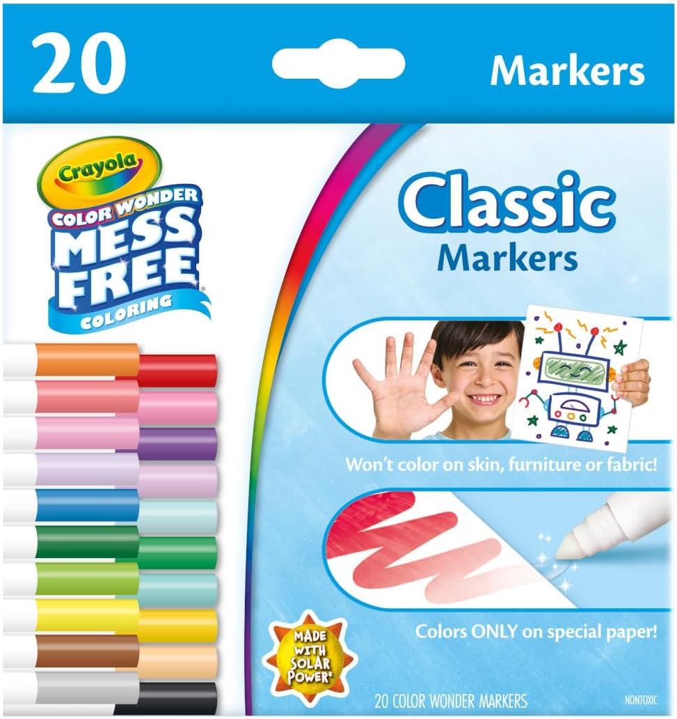 Crayola Color Wonder Mess Free Fingerpaint & Stamper Kit, Safari Stamps for Kids, Color Reveal Ink, Toddler Activity, Gifts, 3+(Classic Markers)