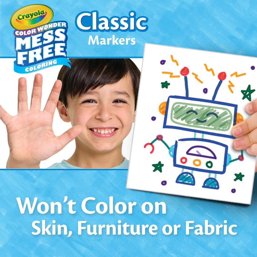 Crayola Color Wonder Mess Free Fingerpaint & Stamper Kit, Safari Stamps for Kids, Color Reveal Ink, Toddler Activity, Gifts, 3+(Classic Markers)