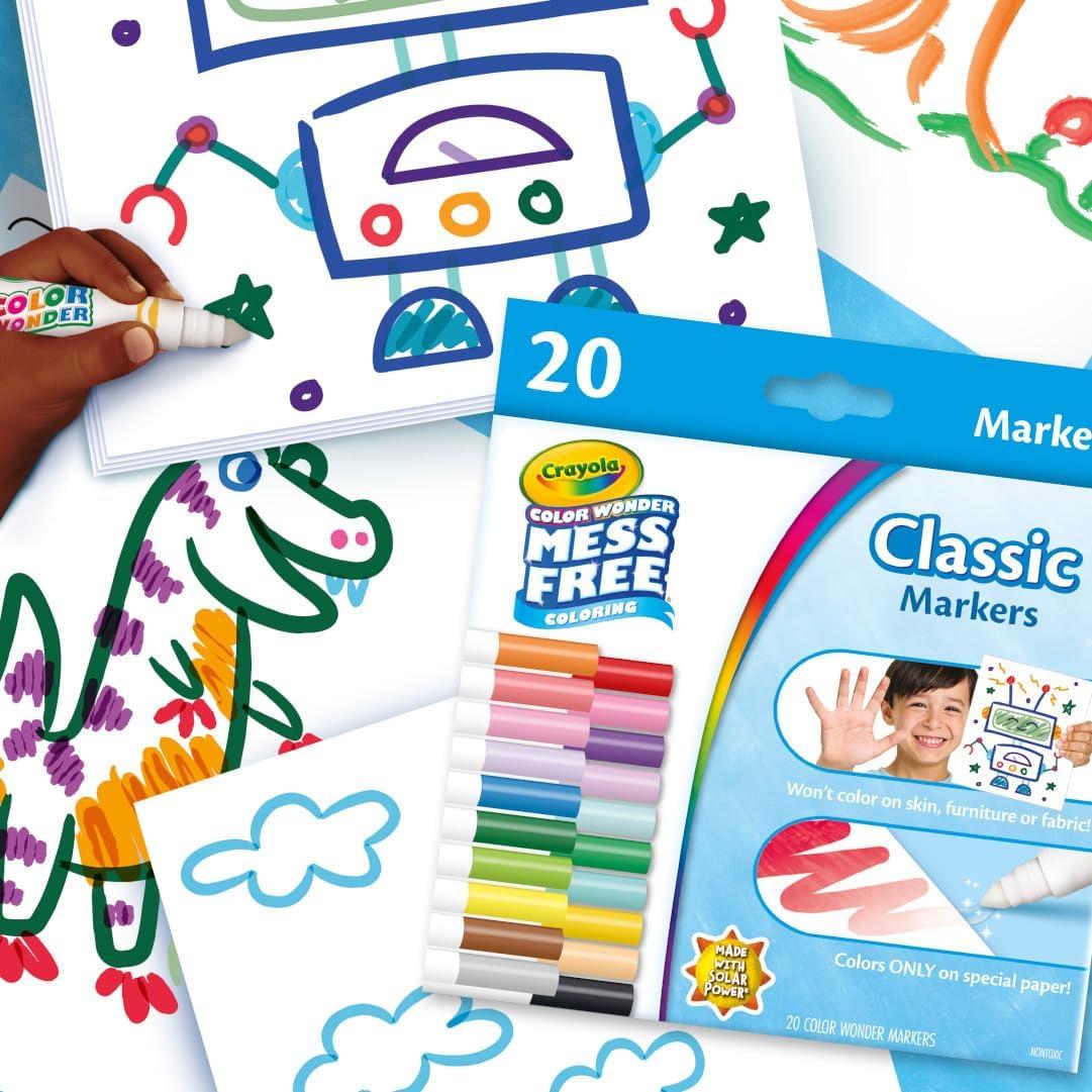 Crayola Color Wonder Mess Free Fingerpaint & Stamper Kit, Safari Stamps for Kids, Color Reveal Ink, Toddler Activity, Gifts, 3+(Classic Markers)