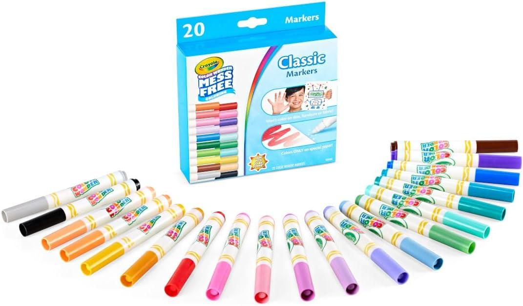 Crayola Color Wonder Mess Free Fingerpaint & Stamper Kit, Safari Stamps for Kids, Color Reveal Ink, Toddler Activity, Gifts, 3+(Classic Markers)