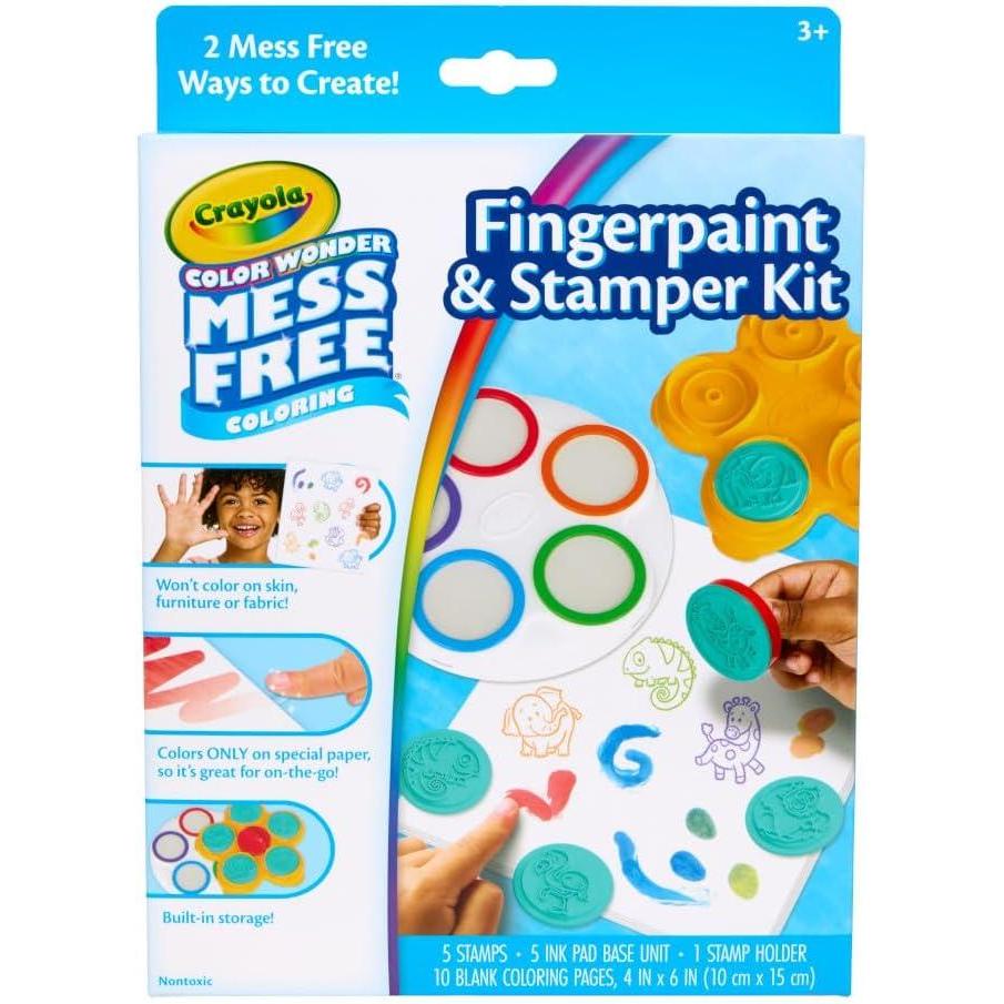Crayola Color Wonder Mess Free Fingerpaint & Stamper Kit, Safari Stamps for Kids, Color Reveal Ink, Toddler Activity, Gifts, 3+(Fingerpaint & Stamper Kit)
