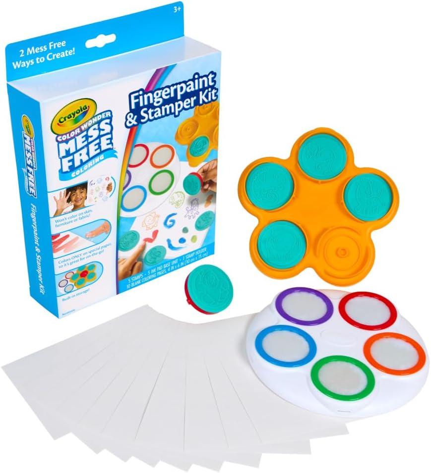 Crayola Color Wonder Mess Free Fingerpaint & Stamper Kit, Safari Stamps for Kids, Color Reveal Ink, Toddler Activity, Gifts, 3+(Fingerpaint & Stamper Kit)