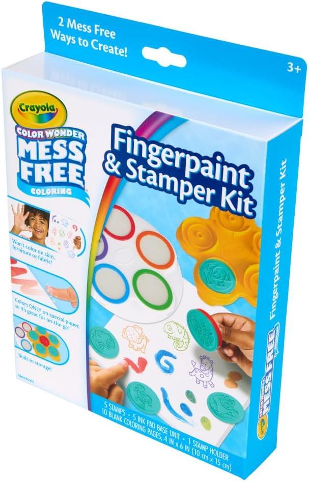 Crayola Color Wonder Mess Free Fingerpaint & Stamper Kit, Safari Stamps for Kids, Color Reveal Ink, Toddler Activity, Gifts, 3+(Fingerpaint & Stamper Kit)