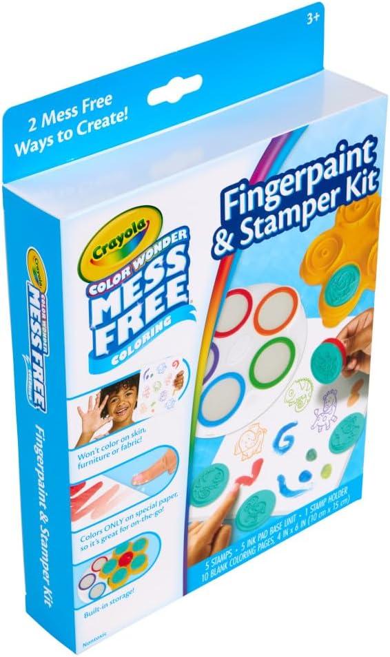 Crayola Color Wonder Mess Free Fingerpaint & Stamper Kit, Safari Stamps for Kids, Color Reveal Ink, Toddler Activity, Gifts, 3+(Fingerpaint & Stamper Kit)