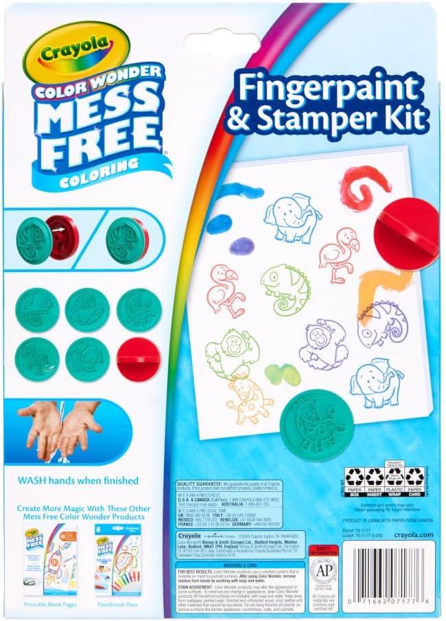 Crayola Color Wonder Mess Free Fingerpaint & Stamper Kit, Safari Stamps for Kids, Color Reveal Ink, Toddler Activity, Gifts, 3+(Fingerpaint & Stamper Kit)