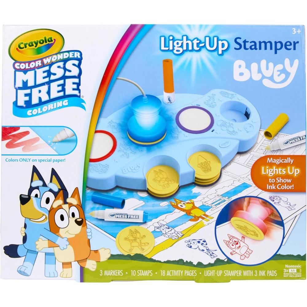 Crayola Color Wonder Mess Free Coloring Pages (50ct), Create Your Own Coloring Pages, Blank Color Wonder Refill, Toddler Toys & Gifts(Bluey Magic Light Up Stamper)