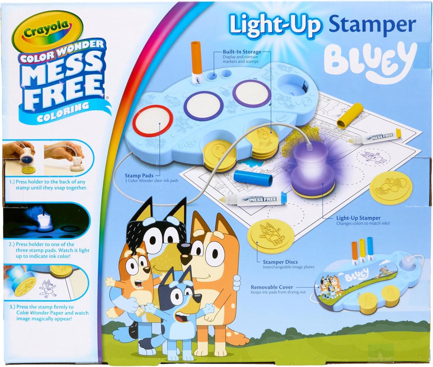 Crayola Color Wonder Mess Free Coloring Pages (50ct), Create Your Own Coloring Pages, Blank Color Wonder Refill, Toddler Toys & Gifts(Bluey Magic Light Up Stamper)