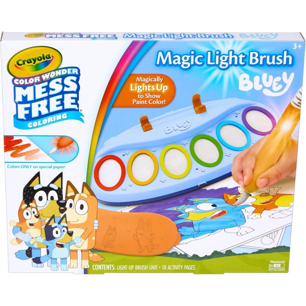 Crayola Color Wonder Bluey Activity Kit, Mess Free Coloring for Toddlers, Holiday & Christmas Gifts for Kids, Art Set for Kids, Plane Essential, Bluey Toys, 3+(Bluey Magic Light Brush)