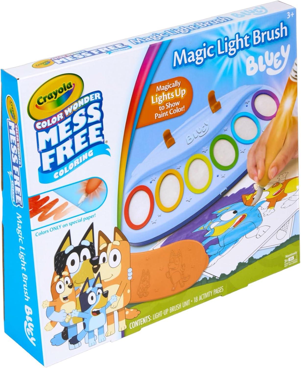 Crayola Color Wonder Bluey Activity Kit, Mess Free Coloring for Toddlers, Holiday & Christmas Gifts for Kids, Art Set for Kids, Plane Essential, Bluey Toys, 3+(Bluey Magic Light Brush)