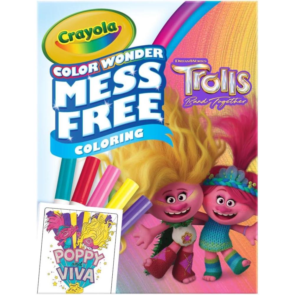 Crayola Trolls Color & Erase Sticker Activity Pad, 12 Reusable Trolls Coloring Pages & 100 Stickers, Gift(Color Wonder)